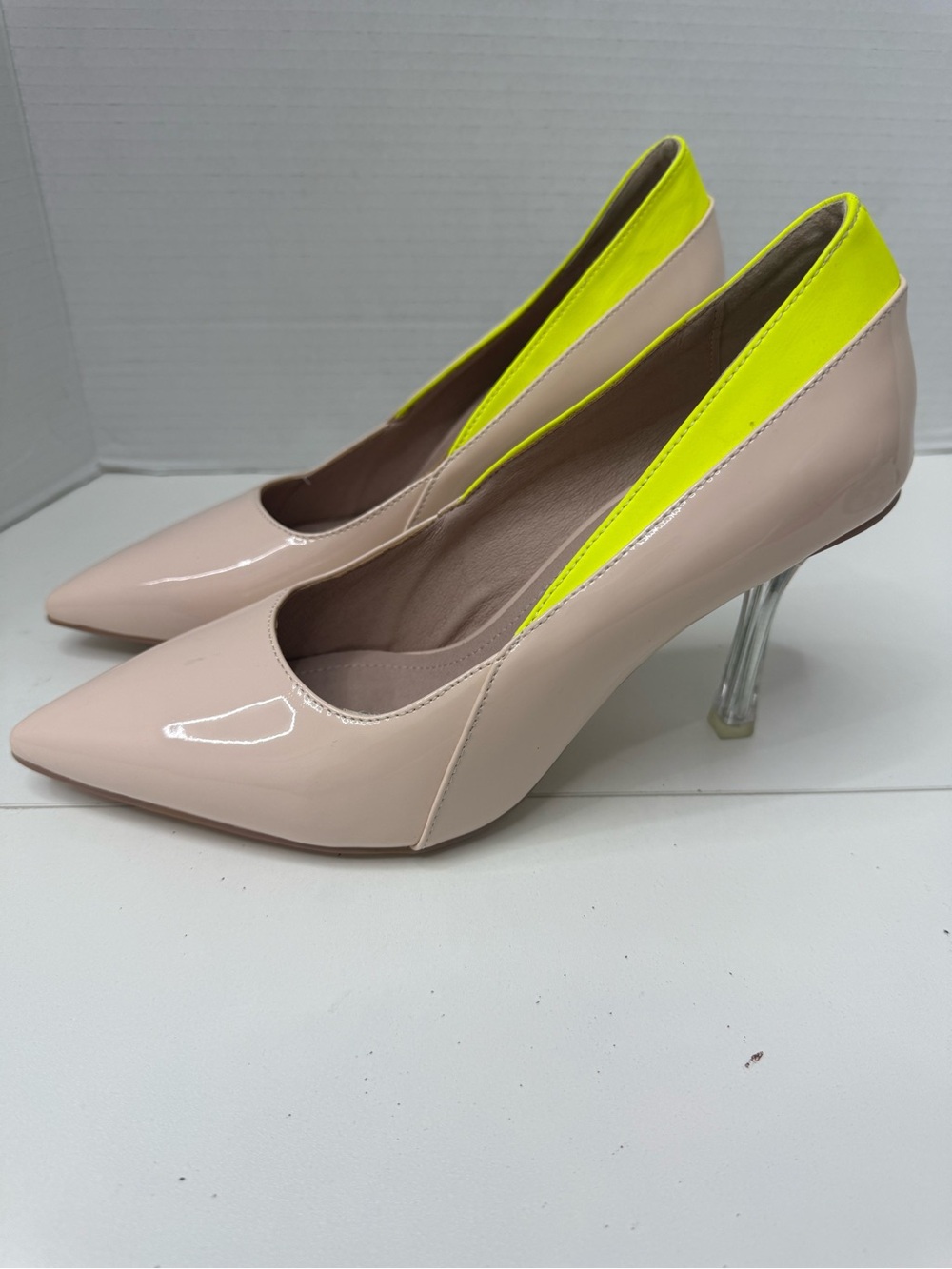Beautiisoles Bardot 20 pumps in beige with neon yellow leather inserts size 9 - Picture 7 of 12